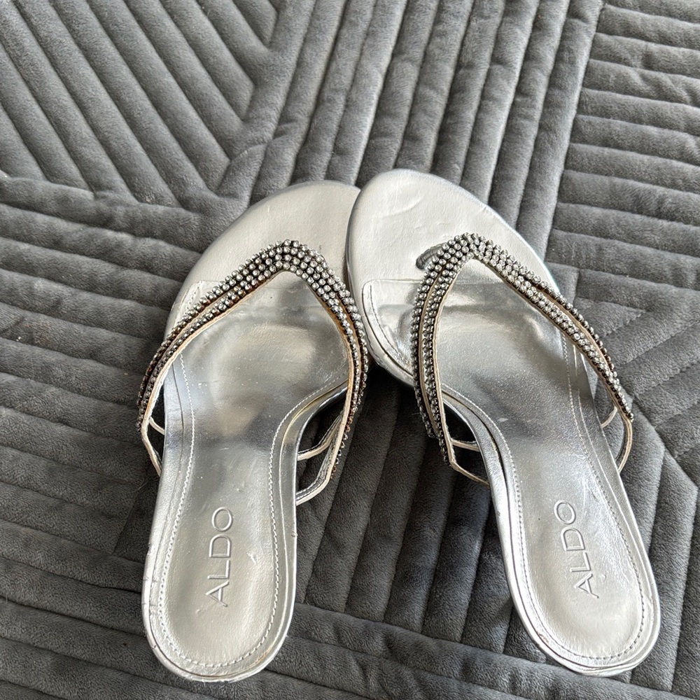 Aldo Silver Rhinestone Embellished Sandals